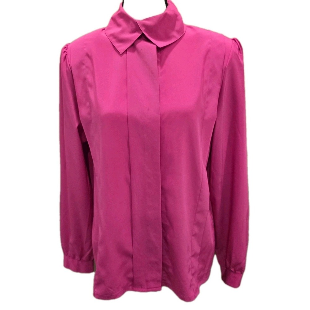 90s Vintage Josephine Shirt Womens 12 Pink Button Front Long Sleeve Blouse Korea